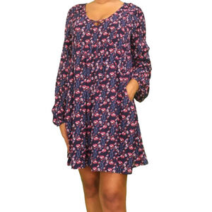 Copper key long sleeve dress XL Statement sleeves swing style floral